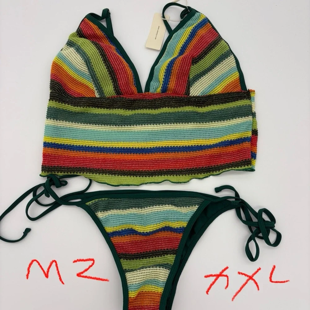 Vibrant Striped Crochet Bikini Set NWT - Picture 5 of 7